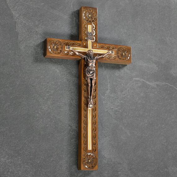 Asterom Handgeschnitztes Kruzifix - Wandkreuz für Heimdekoration, katholisches Holz, 30,5 cm