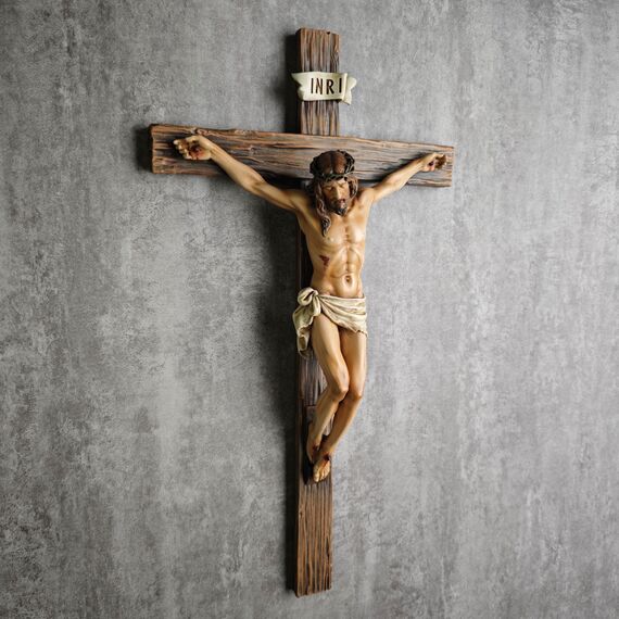 BC Katholisches Kruzifix-Wandkreuz, Jesus Christus, inspirierende Heimdekoration, religiöses Geschenk, 35,6 cm hoch, Renaissance-Skulptur, handgefertigt von Buildclassic
