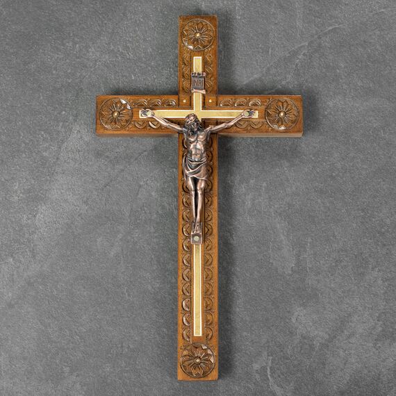 Asterom Handgeschnitztes Kruzifix - Wandkreuz für Heimdekoration, katholisches Holz, 30,5 cm