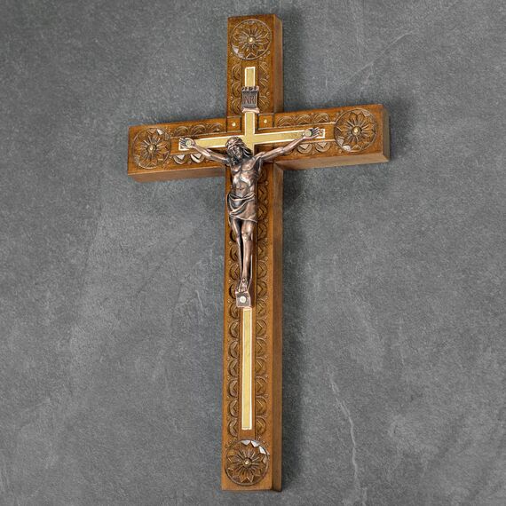 Asterom Handgeschnitztes Kruzifix - Wandkreuz für Heimdekoration, katholisches Holz, 30,5 cm