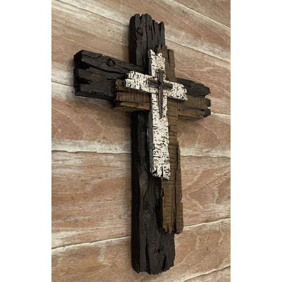 Top Brass Dekoratives Wandkreuz – rustikale mehrschichtige verwitterte Holzoptik spirituelle Kunstskulptur