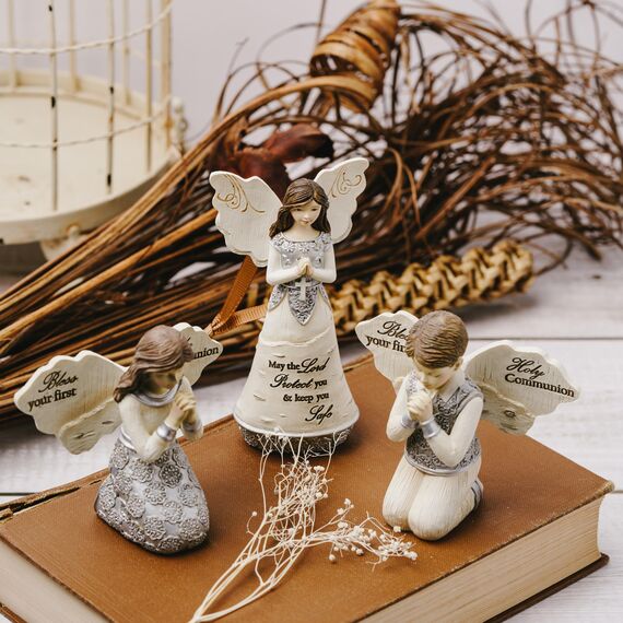 Pavilion Gift Company with God Engelfigur, Harz, Beige, Braun, Schwarz, Silber, Lila, Grün, Weiß, 6-1/2"
