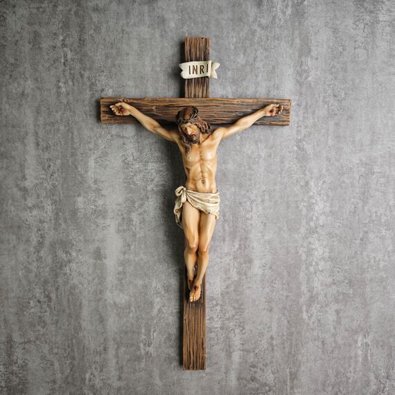 BC Katholisches Kruzifix-Wandkreuz, Jesus Christus, inspirierende Heimdekoration, religiöses Geschenk, 35,6 cm hoch, Renaissance-Skulptur, handgefertigt von Buildclassic