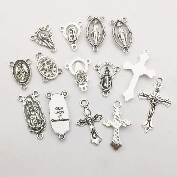 100 g (60 Stück) Antik-Silberkreuz Jesus Maria Our Lady Miraculous Herzstück Kruzifix-Medaillenanhänger zum Basteln, Schmuckherstellung, Zubehör für DIY Rosenkranz, Halskette, Armband (M154)