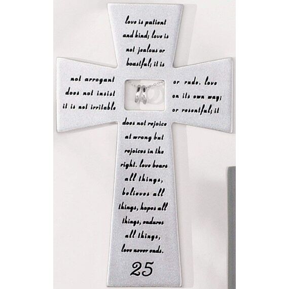 Roman 25th Silber Wedding Anniversary Wall Cross Love Never Fails