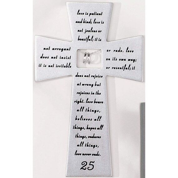 Roman 25th Silber Wedding Anniversary Wall Cross Love Never Fails