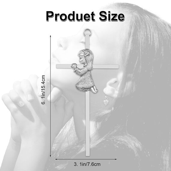 Baby Wandkreuz Taufgeschenk für Mädchen, 15 cm Silber Betendes Mädchen Kreuz zur Taufe, Erstkommunion, Christenlehre und Widmung – Taufgeschenk von Paten