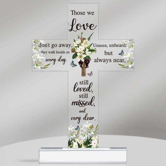 Jetec Trauergeschenk für den Verlust eines geliebten Menschen, Acryl-Kreuz, Blumenmuster, rotes Kardinal, Gedenkgeschenk für Mutter, Vater, Oma, Freund, Schwestern, Brüder (Kreuz)