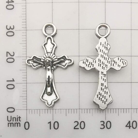 100 g (60 Stück) Antik-Silberkreuz Jesus Maria Our Lady Miraculous Herzstück Kruzifix-Medaillenanhänger zum Basteln, Schmuckherstellung, Zubehör für DIY Rosenkranz, Halskette, Armband (M154)