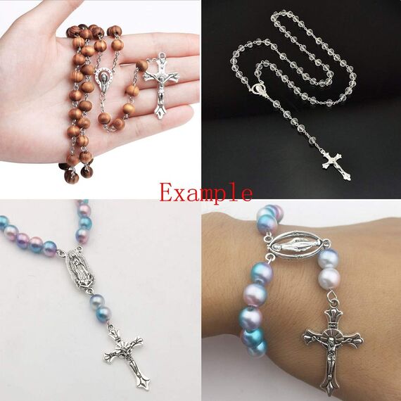 100 g (60 Stück) Antik-Silberkreuz Jesus Maria Our Lady Miraculous Herzstück Kruzifix-Medaillenanhänger zum Basteln, Schmuckherstellung, Zubehör für DIY Rosenkranz, Halskette, Armband (M154)