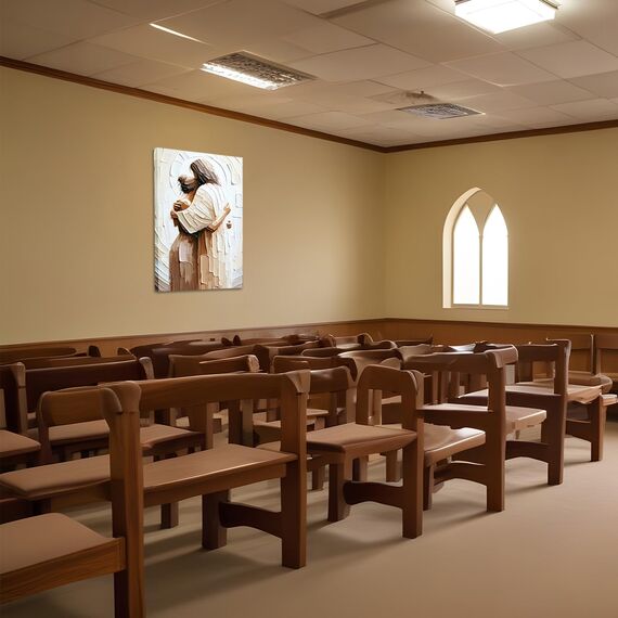 Kunstdruck auf Leinwand, Motiv: Jesus umarmende Frau, sicher in seinen Armen, Bilder, Leinwanddruck, Poster, Wanddekoration, christliche Wandkunst, Heimdekoration für Wohn- und Gebetszimmer, 61 x 91,4