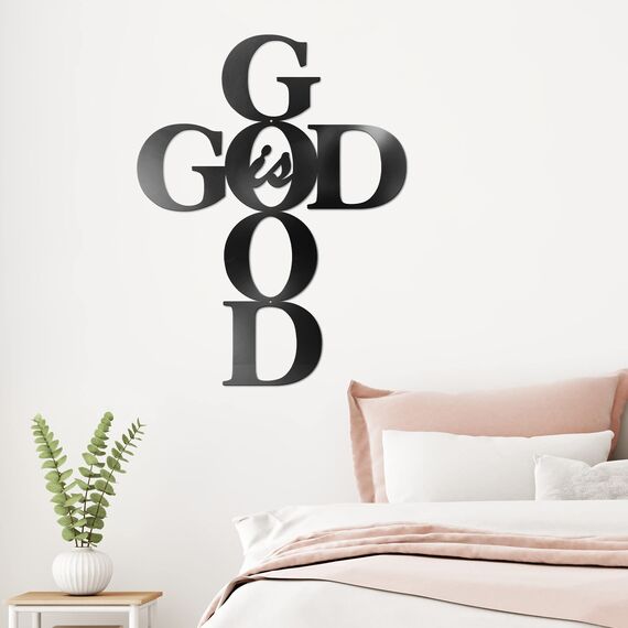 Vivegate God is Good Metal Signs Decor, Black Metal Cross God is Good Sign Wall Decor Religious Kitchen Decor Wall Crosses for Home Decor