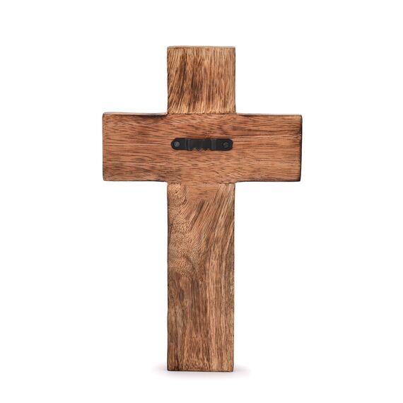 NIRMAN Religiöses katholisches Kreuz aus Mangoholz, Wandbehang, Blumenschnitzereien, Wohnzimmer, Heimdekoration für Eingangsbereich, Büro, Wohnzimmer (25,4 x 15,2 x 1,9 cm)