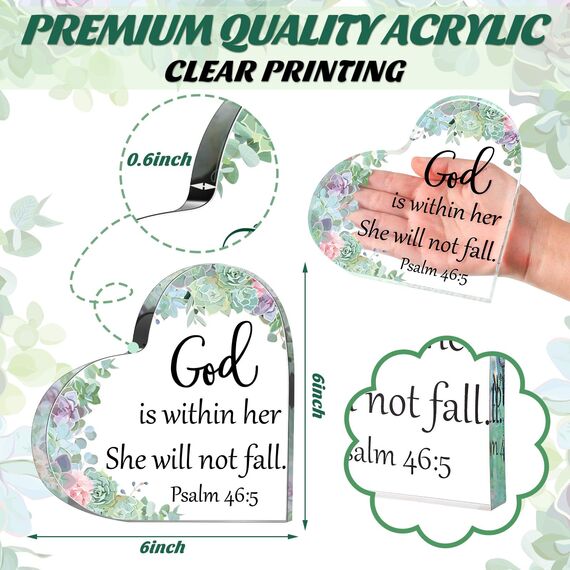 Christliche Geschenke für Frauen, inspirierend, religiöse Geschenke für Sie, Bibelvers, Schreibtisch-Dekoration, Gott ist innerhalb ihrer Sie wird nicht fallen, Acryl, Freund, Kollegen (Sukkulent)