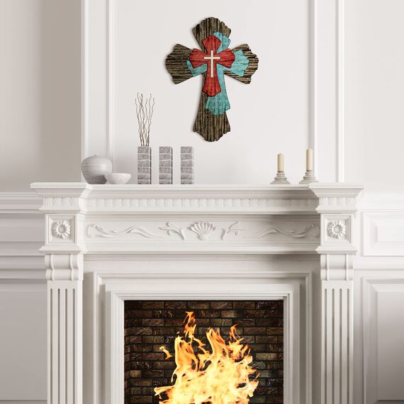 Wandkreuz Bauernhaus Holzkreuz Dekorativ Holz Wandkreuz Hängend Rustikales Holzkreuz Wanddekor Holz Spirituelle Kunst Skulptur für Zuhause Religiöse Innen- und Außenbereich
