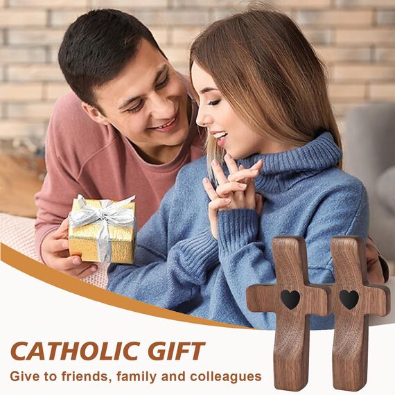 Jevuoyee 5pcs Walnussholz Taschenkreuz, kleines Holzkreuz Mein Herz Ermutigung Geschenk, Fingerspitzen-Stressabbau Geschenk, Weihnachtsgeschenk zum Beten, Greifen, Festhalten (schwarz)