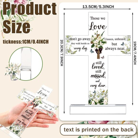 Jetec Trauergeschenk für den Verlust eines geliebten Menschen, Acryl-Kreuz, Blumenmuster, rotes Kardinal, Gedenkgeschenk für Mutter, Vater, Oma, Freund, Schwestern, Brüder (Kreuz)