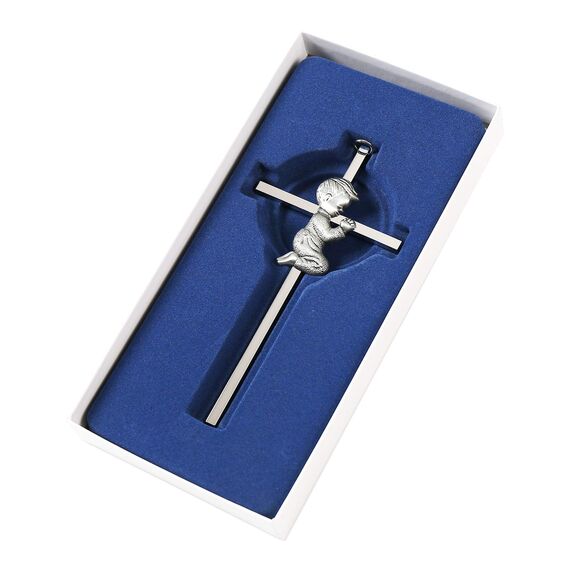 TRULIVA Silbernes Wandkreuz für Jungen, Baby-Party, Taufe