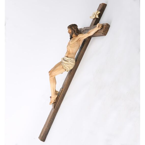BC Katholisches Kruzifix-Wandkreuz, Jesus Christus, inspirierende Heimdekoration, frommes Geschenk, 52 cm hoch, Renaissance-Skulptur, handgefertigt von Buildclassic