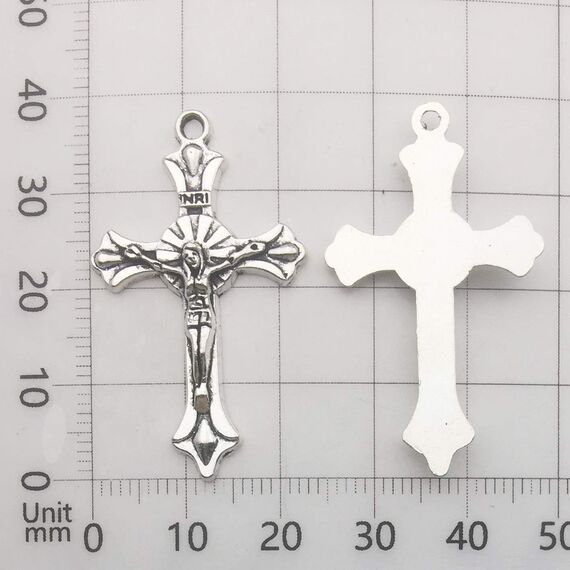 100 g (60 Stück) Antik-Silberkreuz Jesus Maria Our Lady Miraculous Herzstück Kruzifix-Medaillenanhänger zum Basteln, Schmuckherstellung, Zubehör für DIY Rosenkranz, Halskette, Armband (M154)