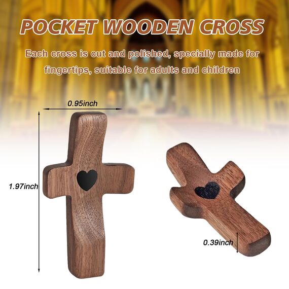 Jevuoyee 5pcs Walnussholz Taschenkreuz, kleines Holzkreuz Mein Herz Ermutigung Geschenk, Fingerspitzen-Stressabbau Geschenk, Weihnachtsgeschenk zum Beten, Greifen, Festhalten (schwarz)