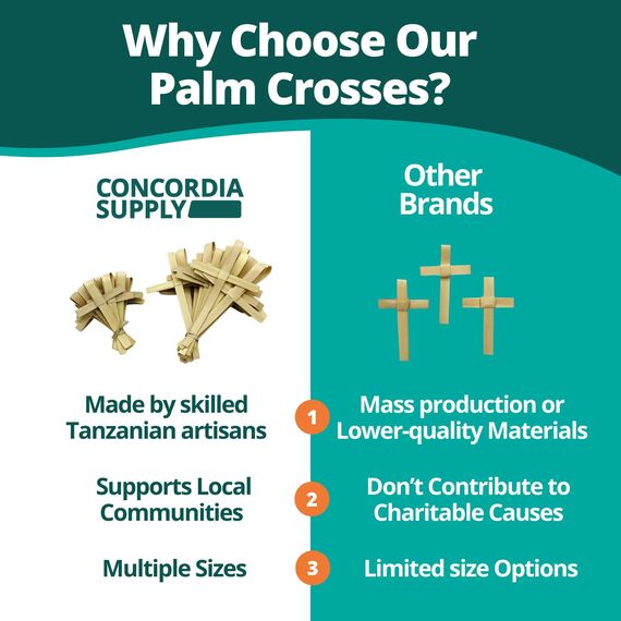 Concordia Supply Palm Sunday Outreach Palm Crosses - Dried African Palm Crosses 6" x 4.5" (Large, Pack of 50)