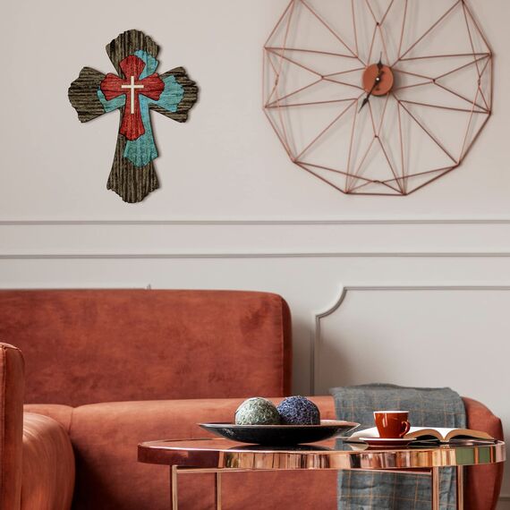Wandkreuz Bauernhaus Holzkreuz Dekorativ Holz Wandkreuz Hängend Rustikales Holzkreuz Wanddekor Holz Spirituelle Kunst Skulptur für Zuhause Religiöse Innen- und Außenbereich