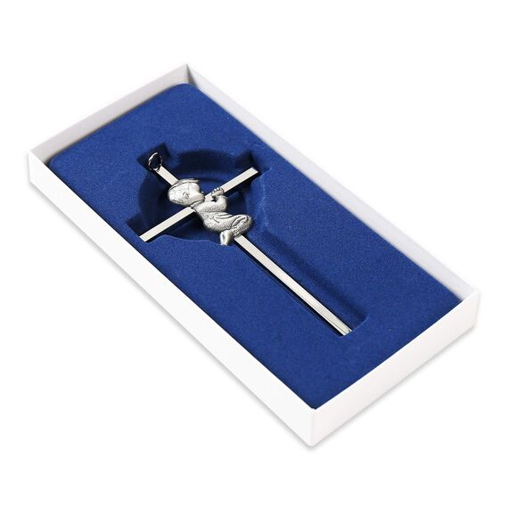 TRULIVA Silbernes Wandkreuz für Jungen, Baby-Party, Taufe