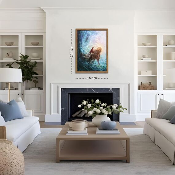 Christliche Wandkunst mit Holzrahmen, Jesus, Hand Gottes, Leinwandbild, Poster, Drucke, Christus, Religion, Bibel, Jesus, Rettung, Wanddekoration für Kirche, Arbeitszimmer, Gebetszimmer