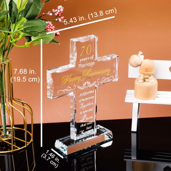 YWHL 70. Hochzeitstag Kreuz Geschenke für Paare, 70 Jahre Ehe Glas Kreuz Andenken für Eltern Großeltern, 70 Jahre Jahrestag Dekoration