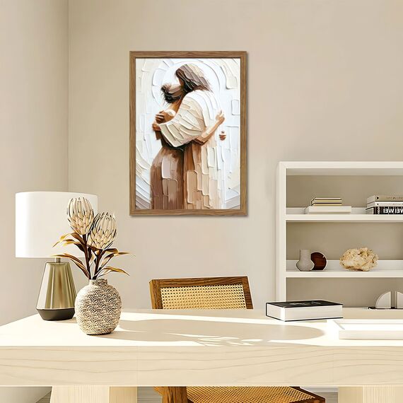 Kunstdruck auf Leinwand mit Holzrahmen, Motiv: Jesus umarmende Frau, sicher in seinen Armen, Bilder, Leinwanddruck, Poster, Wanddekoration, christliche Wandkunst, Heimdekoration für Wohn- und