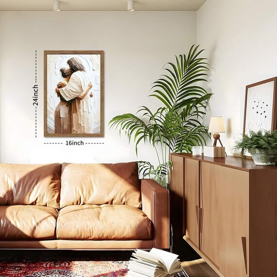 Kunstdruck auf Leinwand mit Holzrahmen, Motiv: Jesus umarmende Frau, sicher in seinen Armen, Bilder, Leinwanddruck, Poster, Wanddekoration, christliche Wandkunst, Heimdekoration für Wohn- und