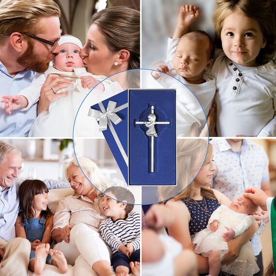 Baby Wandkreuz Taufgeschenk für Mädchen, 15 cm Silber Betendes Mädchen Kreuz zur Taufe, Erstkommunion, Christenlehre und Widmung – Taufgeschenk von Paten