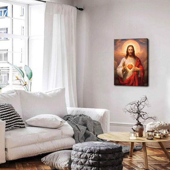 Jesus Heiliges Herz christliche Wandkunst, Göttliche Barmherzigkeit Leinwand Gemälde Drucke Poster Wanddekoration, Christus Jesus Porträt Wohndekoration für Wohnzimmer Esszimmer Gebetsraum Dekor 40x60