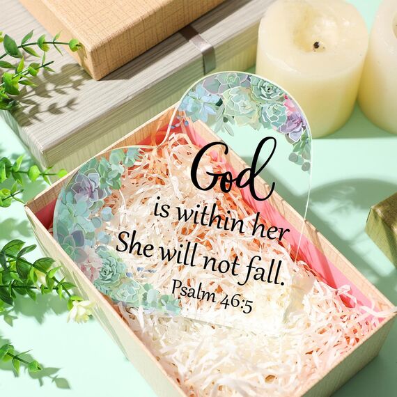 Christliche Geschenke für Frauen, inspirierend, religiöse Geschenke für Sie, Bibelvers, Schreibtisch-Dekoration, Gott ist innerhalb ihrer Sie wird nicht fallen, Acryl, Freund, Kollegen (Sukkulent)