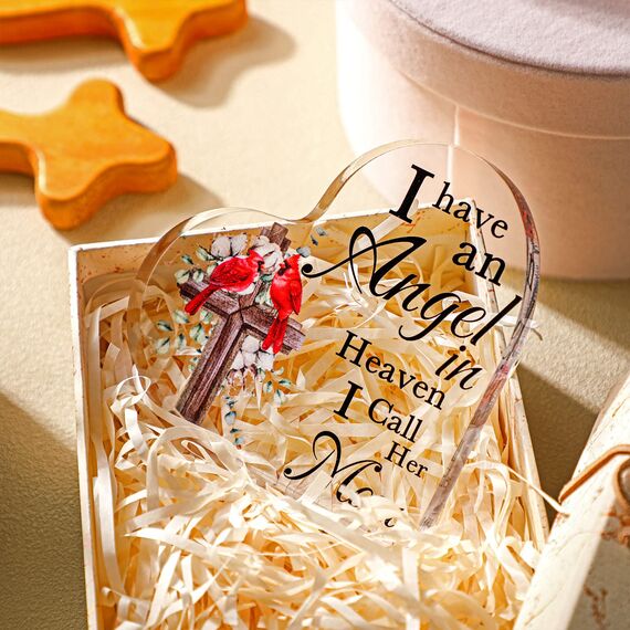 Rotes Gedenk-Kardinal-Geschenk, Trauergeschenk, Vater/Mutter im Himmel, Weihnachten, Geschenk für Weihnachten im Himmel, Gedenkgeschenke (Kreuz)