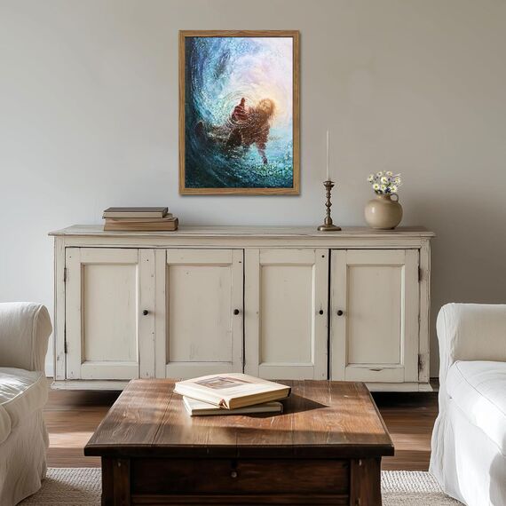 Christliche Wandkunst mit Holzrahmen, Jesus, Hand Gottes, Leinwandbild, Poster, Drucke, Christus, Religion, Bibel, Jesus, Rettung, Wanddekoration für Kirche, Arbeitszimmer, Gebetszimmer