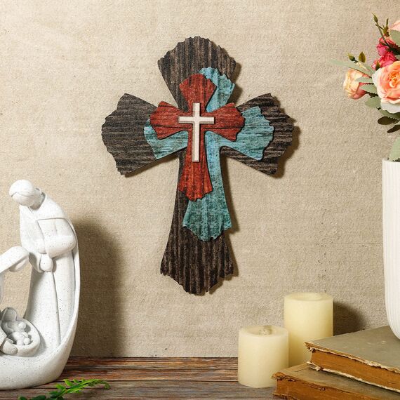 Wandkreuz Bauernhaus Holzkreuz Dekorativ Holz Wandkreuz Hängend Rustikales Holzkreuz Wanddekor Holz Spirituelle Kunst Skulptur für Zuhause Religiöse Innen- und Außenbereich