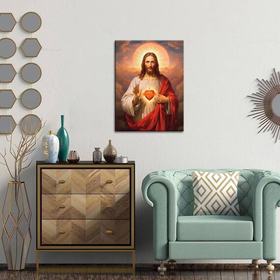 Christliche Wandkunst, Motiv: Jesus, Heiliges Herz, Göttliche Barmherzigkeit, Leinwandbilder, Poster, Wanddekoration, Christus, Jesus, Portrait, Heimdekoration für Wohnzimmer, Esszimmer, Gebetszimmer,