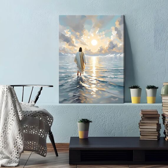 Jesus Leinwand-Kunst, christliche Wanddekoration von Jesus auf dem Wasser, inspirierendes Gottesbild für Wohnzimmer, Gebetszimmer oder Kirche, katholisches religiöses Kunstwerk, 40,6 x 61 cm, gerahmt