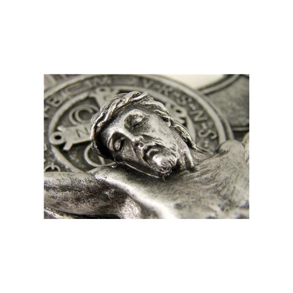 Roman St. Benedikt Mauer Kreuz Kruzifix Medaille katholisches Haus Exorzismus Relief Wandbild, 26,7 cm hoch, silberfarben, Schlafzimmer Dekoration