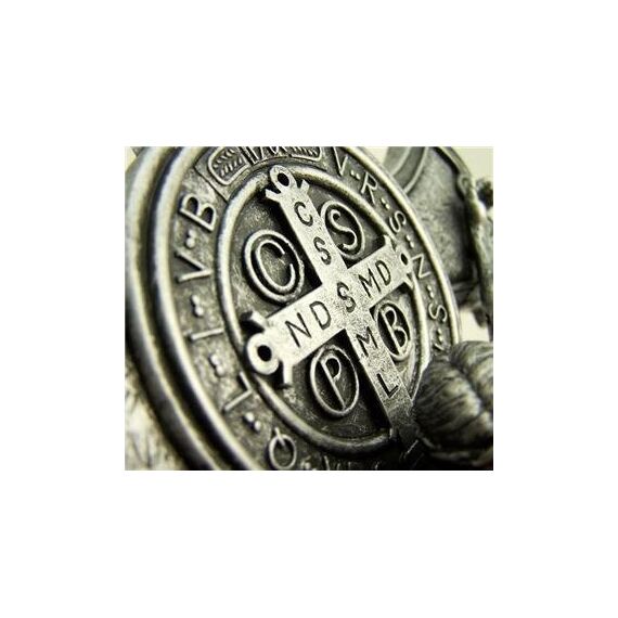Roman St. Benedikt Mauer Kreuz Kruzifix Medaille katholisches Haus Exorzismus Relief Wandbild, 26,7 cm hoch, silberfarben, Schlafzimmer Dekoration