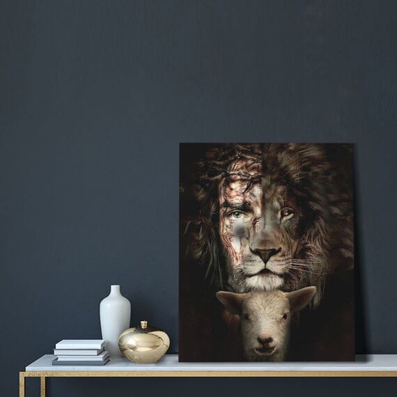 Jesus-Bilder für Wandbilder von Jesus, religiöse Gemälde, Leinwand-Kunst, König der Löwen Jesus und Lamm, Wanddekoration, Jesus-Kunstwerk, religiöse Heimdekoration, braun, Wohnzimmer, Kirche