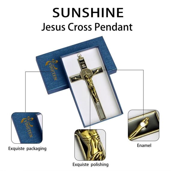 VINETEN Kruzifix Saint Benedikt Wandkreuz aus Metall mit Kreuz "Give Blessing and The Spiritual Sacred", 20,3 cm