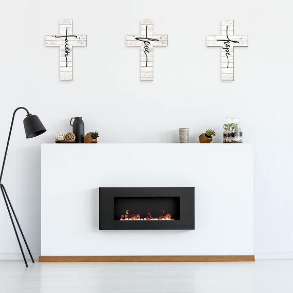 3 Stück Glaube Liebe Hoffnung Kreuz Schild Holz Wandbehang Kreuz Rustikale Kreuz Wanddekoration Vintage Kreuz Wandkunst Religiöse Liebe Kreuz Wanddekor Bauernhaus Haus Hängende Dekor