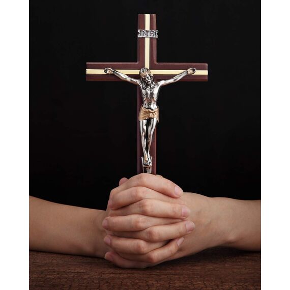 KUXBET Kruzifix Wandkreuz 25,4 cm katholisches Holz Jesus Christus Wandbehang Kreuz für Heimdekoration – Antik Gold