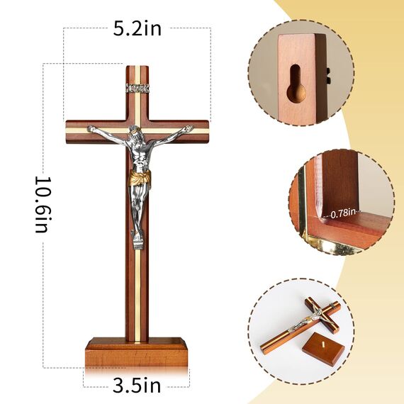 KUXBET Kruzifix Wandkreuz 25,4 cm katholisches Holz Jesus Christus Wandbehang Kreuz für Heimdekoration – Antik Gold