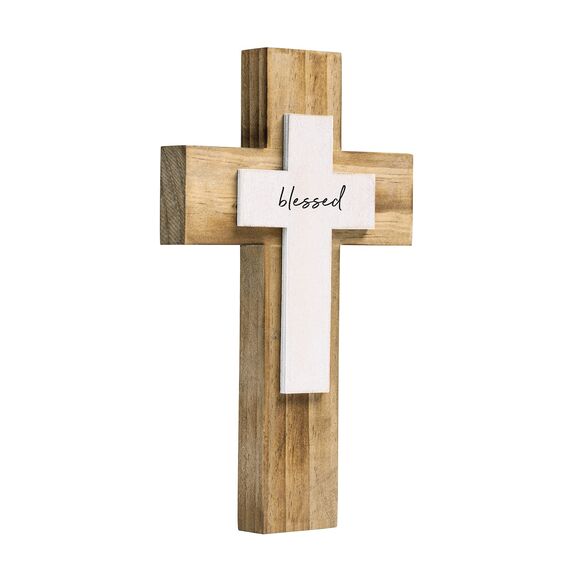OKSQW Holzkreuz (gesegnete Holzfarbe) - Wandkreuz - Wanddekoration - Wohnzimmer