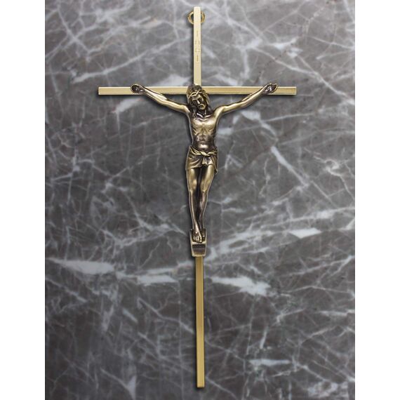 horsemen Kruzifix Wandkreuz - Metall schlanke Wandkreuze für Zuhause und katholisches Geschenk - 25,4 cm - glänzend gold