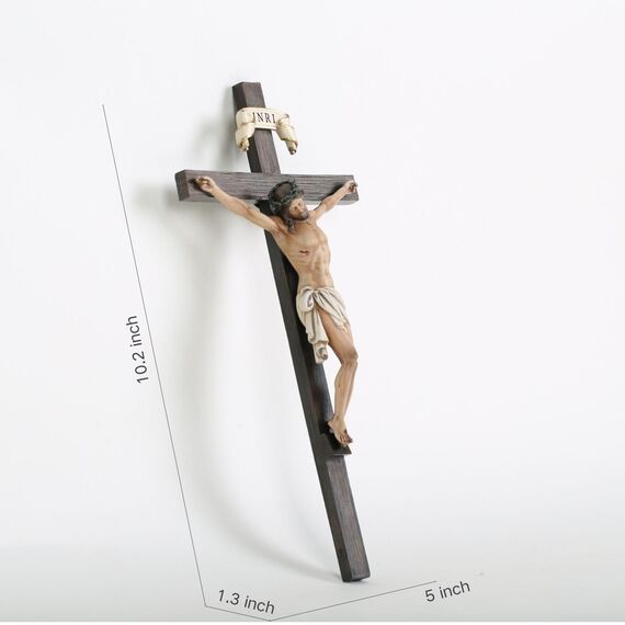 BC BUILDCLASSIC Katholisches Kruzifix-Wandkreuz, religiöse Geschenke, inspirierende Heimdekoration, Innenbereich, 25,4 cm hoch, handbemalt, Renaissance-Skulptur (vollfarbig)